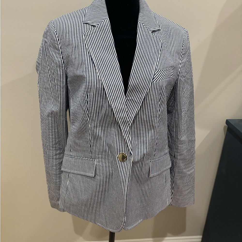 ❤️ Anne Klein Navy and White Striped Blazer